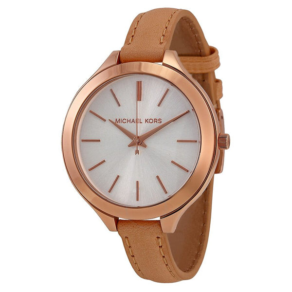 Michael Kors Slim Runway Beige Leather Strap White Dial Quartz