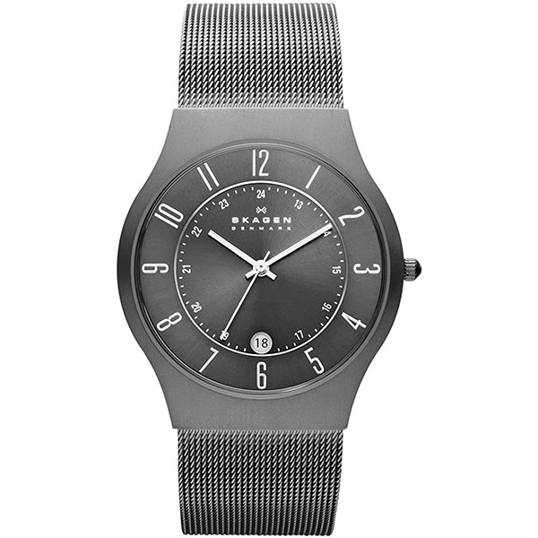 Skagen Titanium Charcoal Mesh Bracelet Charcoal Dial Quartz Watch for Gents - 233XLTTM