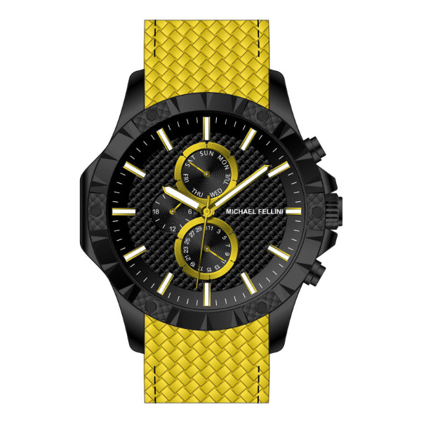 Michael Fellini Yellow Silicone Strap Black Dial Chronograph Quartz Watch for Gents - MF2365-06