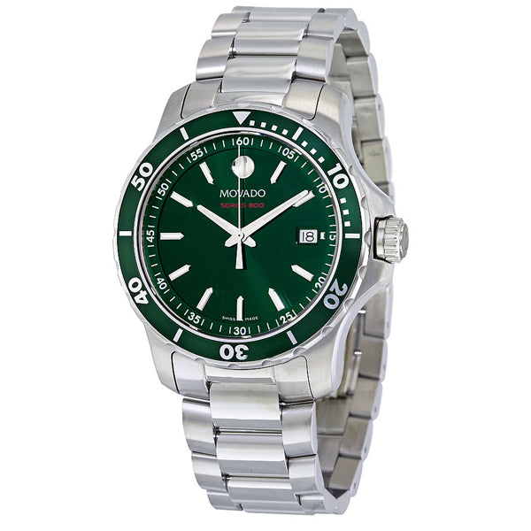 Movado Series 800 Silver Stainless Steel Green Dial Quartz Watch for Gents - 2600136