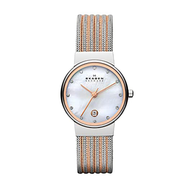 Skagen Titanium Two-tone Mesh Bracelet Mother of pearl Dial Quartz Watch for Ladies - 355SSRS
