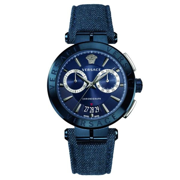 Versace Blue Leather Strap Blue Dial Chronograph Quartz Watch for Gents - VER070017