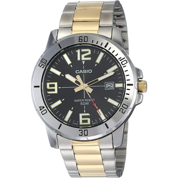 Casio Enticer Two-tone Stainless Steel Black Dial Quartz Watch for Gents - MTP-VD01SG-1BVUDF