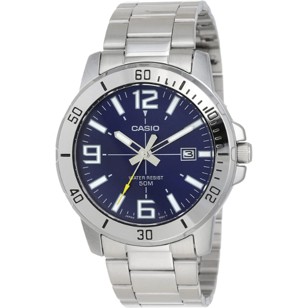 Casio Enticer Silver Stainless Steel Blue Dial Quartz Watch for Gents - MTP-VD01D-2BVUDF