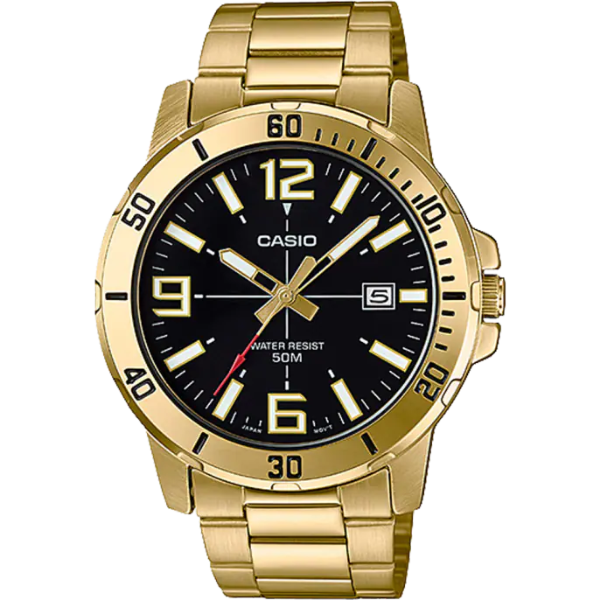 Casio Gold Stainless Steel Black Dial Quartz Watch for Gents - MTP-VD01G-1BVUDF(AG)