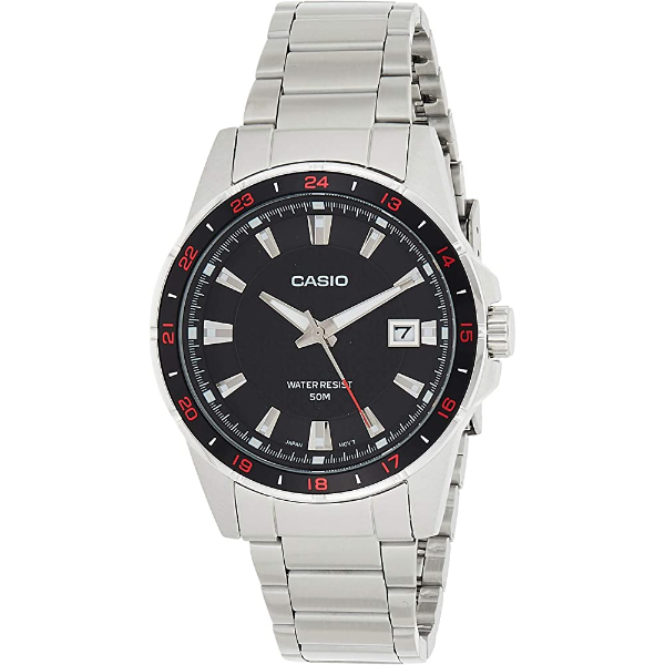 Casio Silver Stainless Steel Black Dial Quartz Watch for Gents - MTP-1290D-1A1VDF(AG)
