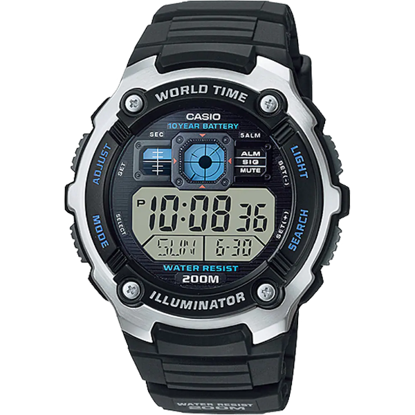 Casio Illuminator Black Silicone Strap Strap Black Dial Quartz Watch for Gents - AE-2000W-1AVDF(AG)