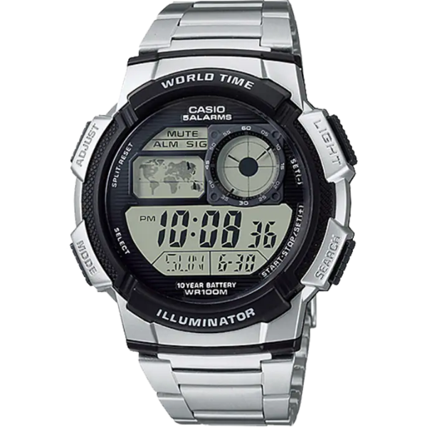 Casio Illuminator Silver Stainless Steel Black Dial Quartz Watch for Gents - AE-1000WD-1AVDF(AG)