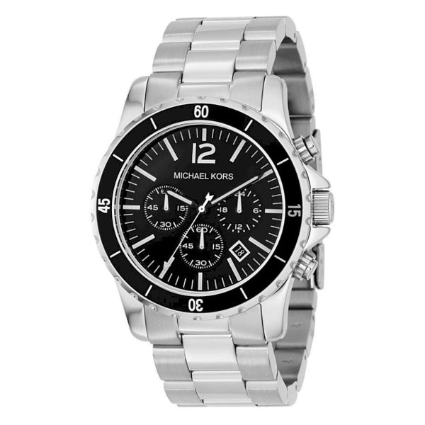 Michael Kors Classic Silver Stainless Steel Black Dial Chronograph Quartz Watch for Gents - MK8140