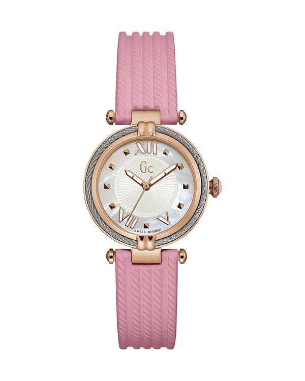 Guess Collection Cable Chic Pink Silicone Strap Mother of pearl Dial Quartz Watch for Ladies - Y18011L1