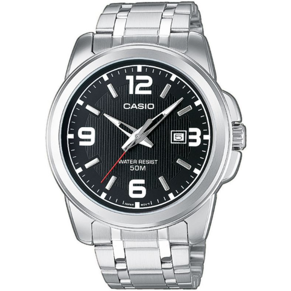 Casio Silver Stainless Steel Black Dial Quartz Watch for Gents - MTP-1314D-1AVDF (AG)