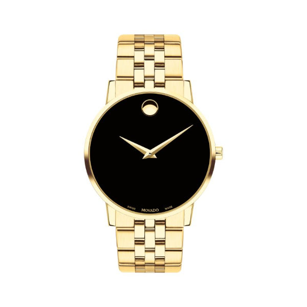 Movado Museum Rose Gold Stainless Steel Black Dial Quartz Watch for Gents - 607203