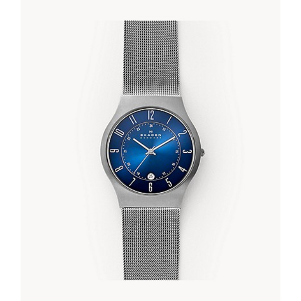 Skagen Titanium Silver Mesh Bracelet Blue Dial Quartz Watch for Unisex - SKW 233XLTTN