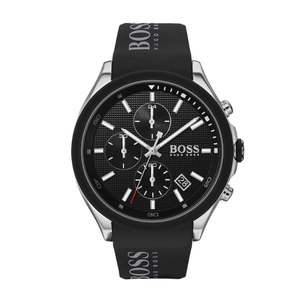 HUGO BOSS Velocity Black Silicone Strap Black Dial Chronograph Quartz Watch for Gents - 1513716