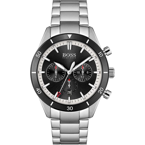 HUGO BOSS Santiago Silver Stainless Steel Black Dial Chronograph Quartz Watch for Gents - 1513862