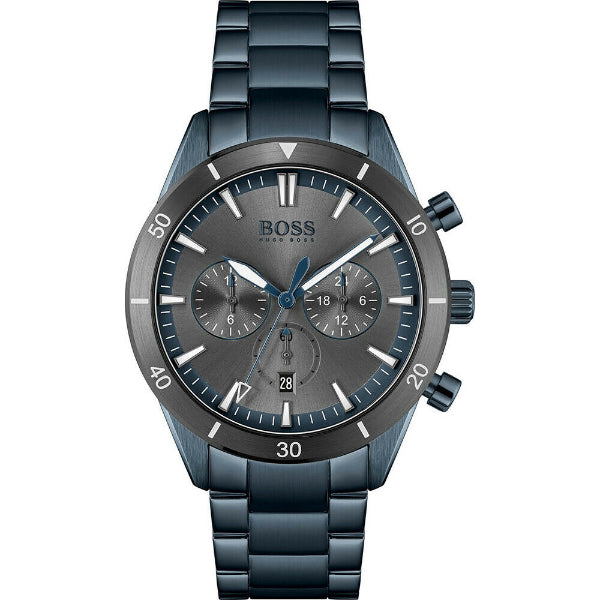 HUGO BOSS Santiago Blue Stainless Steel Grey Dial Chronograph Quartz Watch for Gents - 1513865