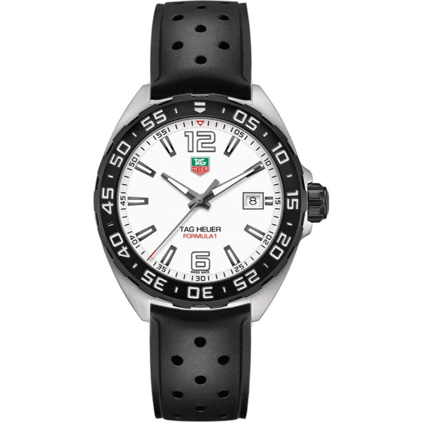 Tag Heuer Formula 1 Black Silicone White Dial Quartz Watch for Gents - WAZ1111.FT8023