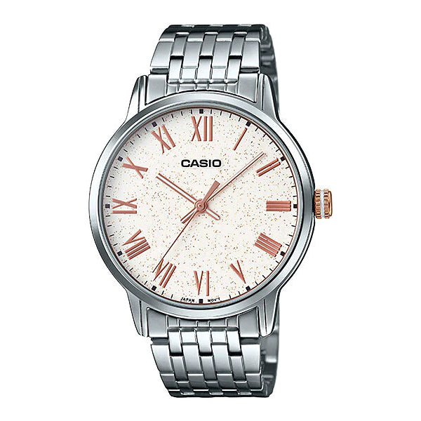 Casio Silver Stainless Steel White Dial Quartz Watch for Gents - Casio MTP-TW100D-7AVDF AG