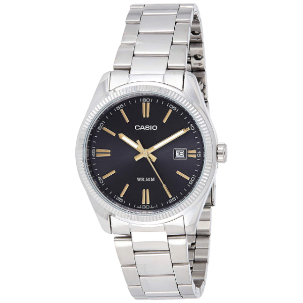 Casio Silver Stainless Steel Black Dial Quartz Watch for Gents - MTP-1302D-1A2VDF AG