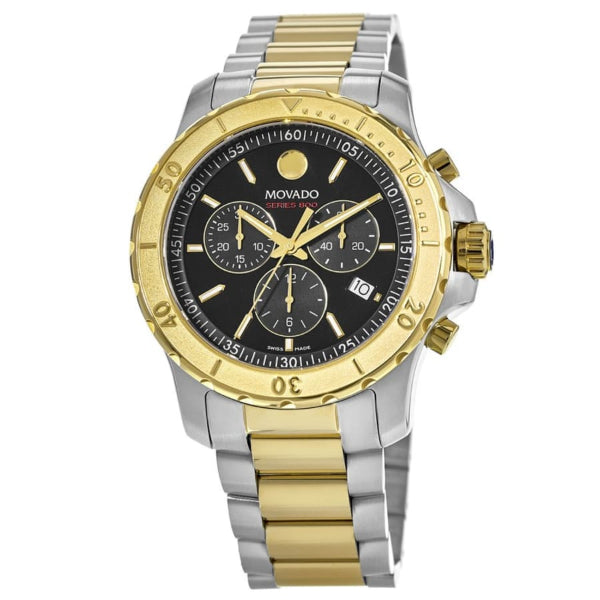 Movado 800 Series Two-Tone Stainless Steel Black Dial Chronograph Quartz Watch for Gents - 2600138