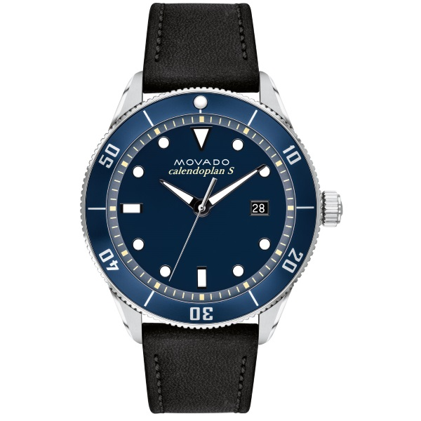 Movado Heritage Black Leather Strap Blue Dial Quartz Watch for Gents - 3650093