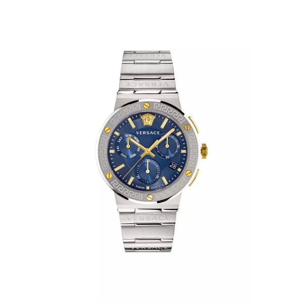 Versace Grace Logo Silver Stainless Steel Blue Dial Chronograph Quartz Watch for Gents - VEZ900221