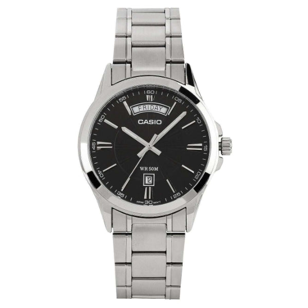 Casio Enticer Silver Stainless Steel Black Dial Quartz Watch for Gents - MTP-1381D-1AVDF