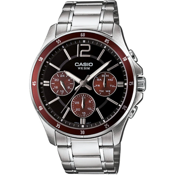 Casio Enticer Silver Stainless Steel Black Dial Chronograph Quartz Watch for Gents - MTP-1374D-5AVDF