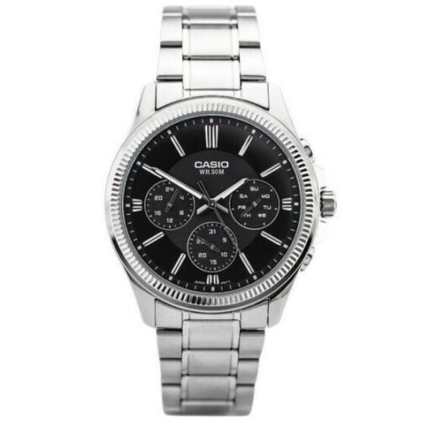 Casio Enticer Silver Stainless Steel Black Dial Chronograph Quartz Watch for Gents - MTP-1375D-1AVDF