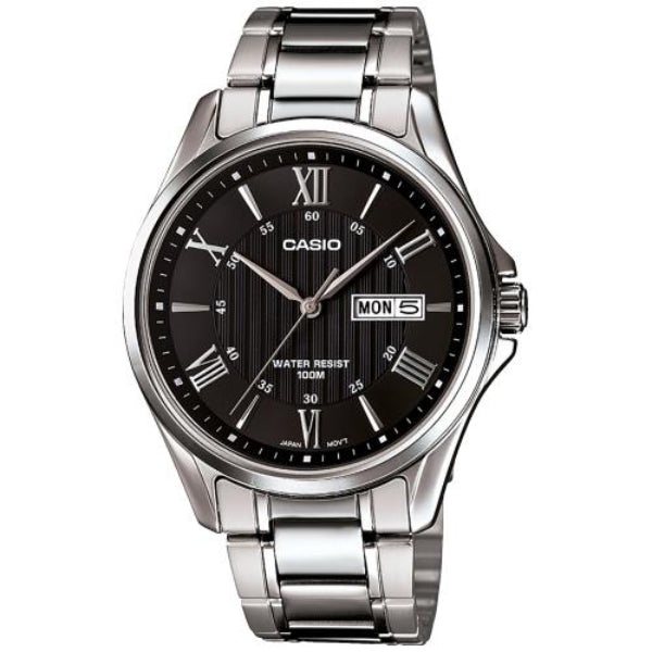 Casio General Silver Stainless Steel Black Dial Quartz Watch for Gents - MTP-1384D-1AVDF