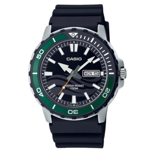 Casio Standard Black Silicone Strap Strap Green Dial Quartz Watch for Gents - MTD-125-1AVDF