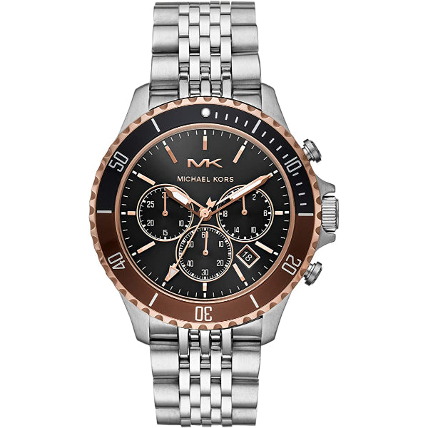 Michael Kors Bayville Silver Stainless Steel Black Dial Chronograph Quartz Watch for Gents - MK8725
