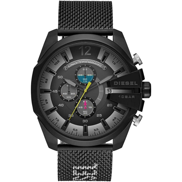 Diesel Mega Chief Black Mesh Bracelet Grey Dial Chronograph Quartz Watch for Gents - DZ4514