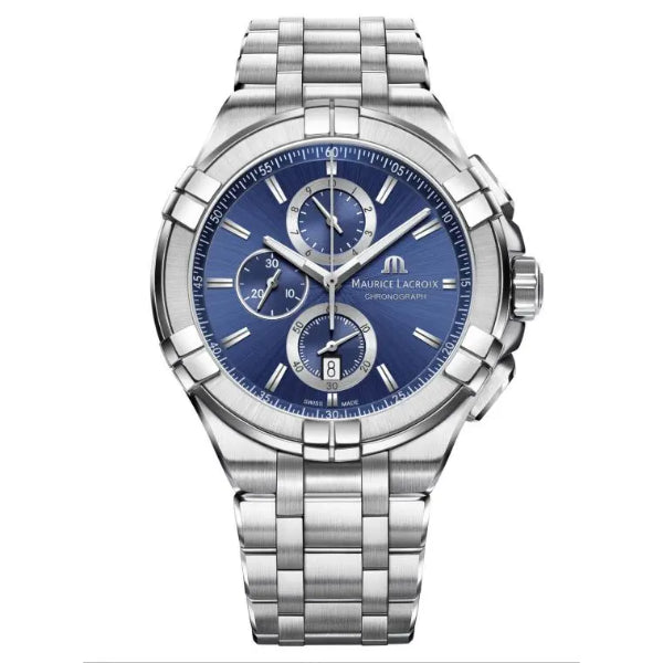 Maurice Lacroix Aikon Silver Stainless Steel Blue Dial Chronograph Quartz Watch for Gents - AI1018-SS002-430-1