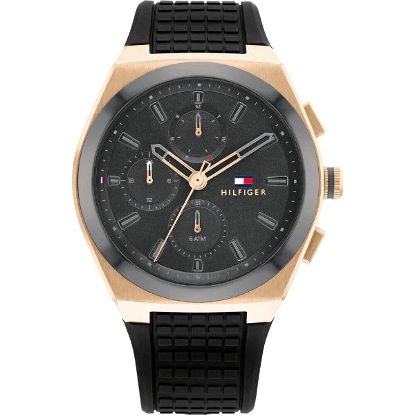 Tommy Hilfiger Connor Black Silicone Strap Black Dial Chronograph Quartz Watch for Gents - 1791931