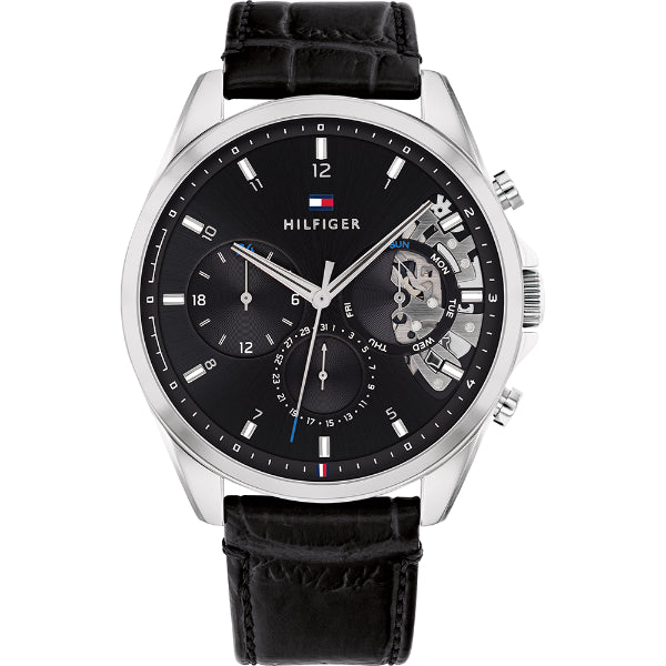 Tommy Hilfiger Baker Black Leather Strap Black Dial Chronograph