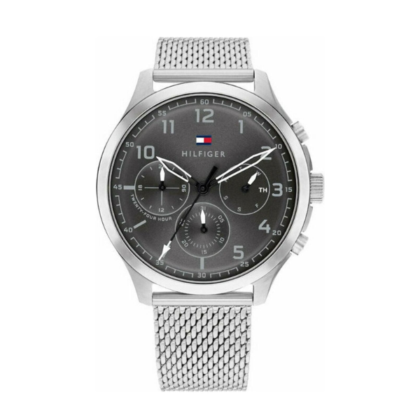Tommy Hilfiger Asher Silver Mesh Bracelet Grey Dial Chronograph Quartz Watch for Gents - 1791851