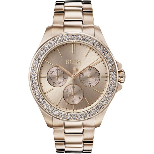 HUGO BOSS Premiere Gold Stainless Steel Gold Dial Quartz Watch for Ladies - 1502443