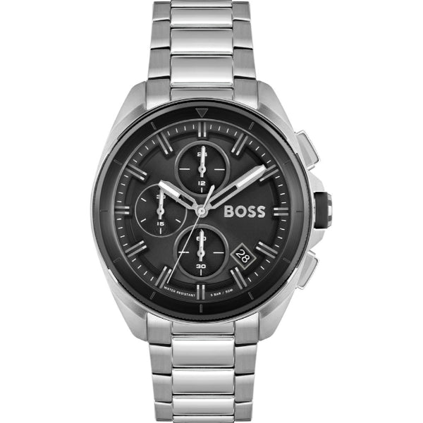 HUGO BOSS Volane Silver Stainless Steel Black Dial Chronograph Quartz Watch for Gents - 1513949