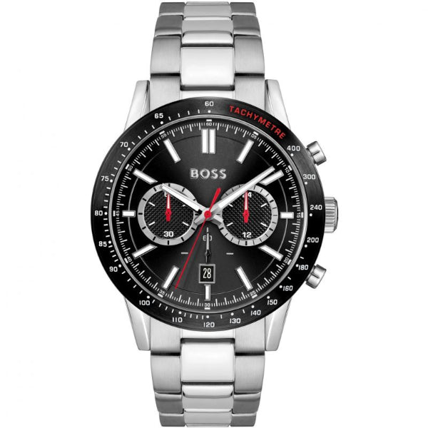 HUGO BOSS Allure Silver Stainless Steel Black Dial Chronograph Quartz Watch for Gents - 1513922