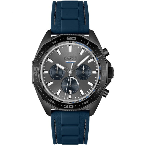 HUGO BOSS Energy Blue Silicone Strap Grey Dial Chronograph Quartz Watch for Gents - 1513972