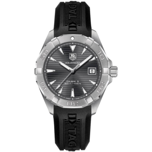 Tag Heuer Aquaracer Calibre 5 Black Silicone Strap Black Dial Automatic Watch for Gents WAY2113.FT8021