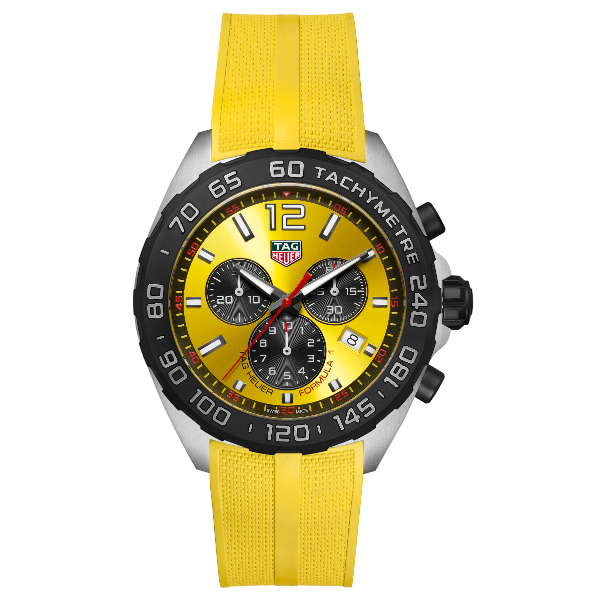Tag Heuer Formula 1 Yellow Silicone Strap Yellow Dial Chronograph Quartz Watch for Gents - CAZ101AM.FT8054
