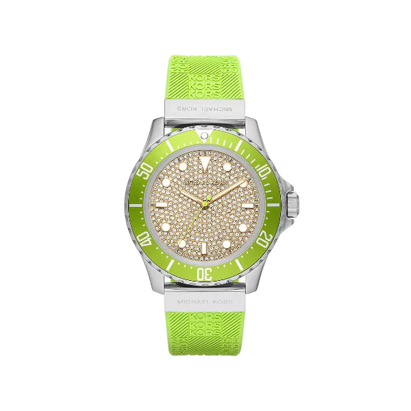 Michael Kors Slim Everest Green Silicone Strap Rose Gold Dial Quartz Watch for Ladies - MK7360