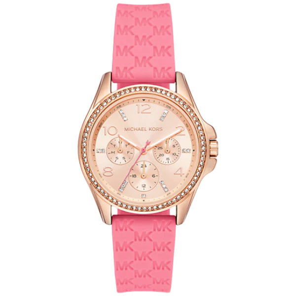 Michael Kors Pilot Pink Silicone Strap Rose Gold Dial Quartz Watch for Ladies - MK7375