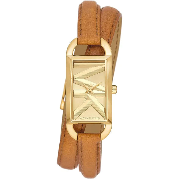 Michael Kors Empire Brown Leather Strap Gold Dial Quartz Watch for Ladies - MK4721