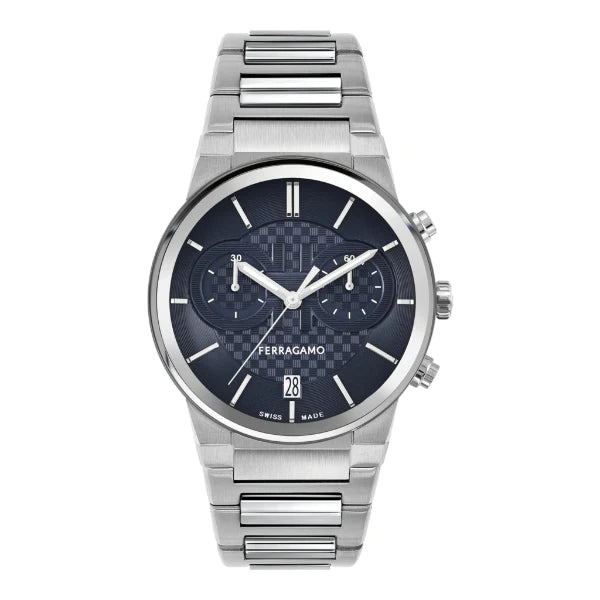Salvatore Ferragamo Sapphire Silver Stainless Steel Blue Dial Chronograph Quartz Watch for Gents - ME01123