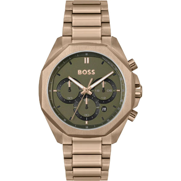 Hugo Boss Cloud Rose Gold Stainless Steel Green Dial Chronograph Quartz Watch for Gents - 1514019