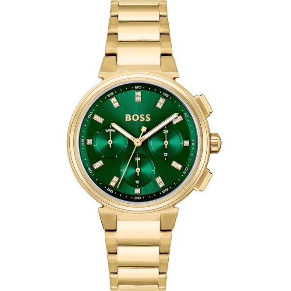 Hugo Boss One Gold Stainless Steel Green Dial Quartz Watch for Ladies - 1502679