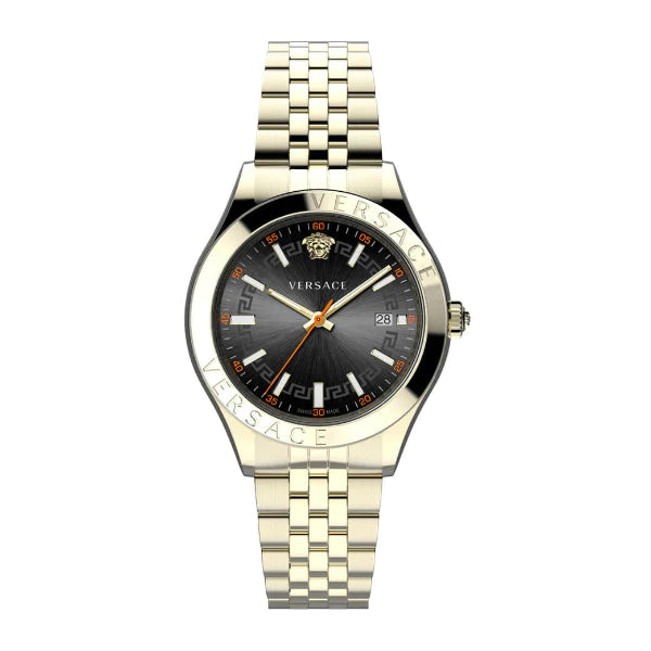 Versace Hellenyium Gold Stainless Steel Black Dial Quartz Watch for Gents - VEVK01221